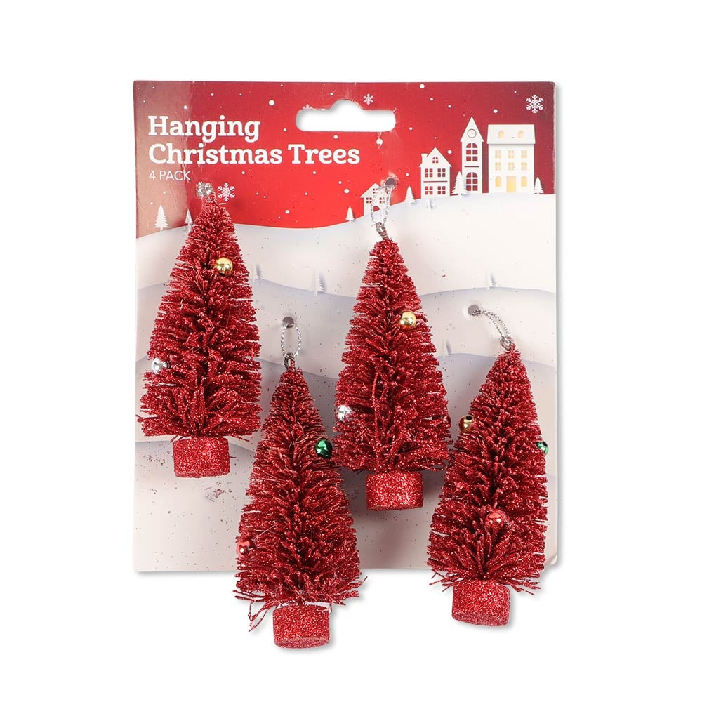 Red Hanging Christmas Trees Four Pack | Poundstretcher 331884-RED