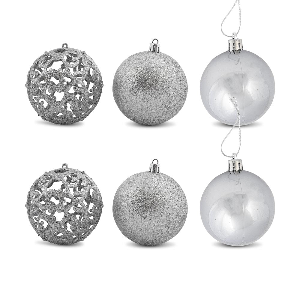 Silver Baubles 6 Pack | Poundstretcher 331167