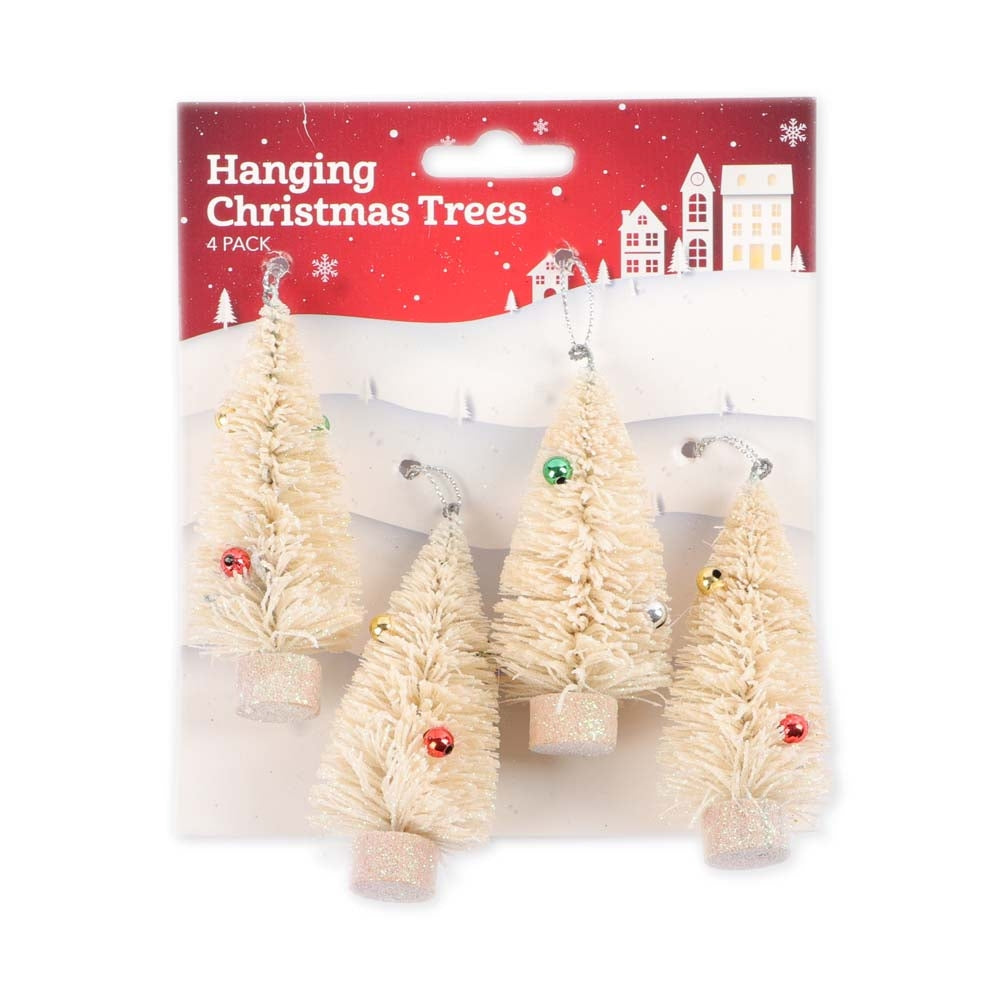 Neutral Hanging Christmas Trees 4 Pack | Poundstretcher 331884