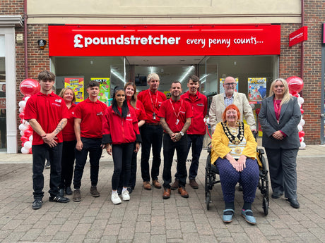 Poundstretcher Chesterfield team pose outside the store with Mayor Shirley Niblock;
