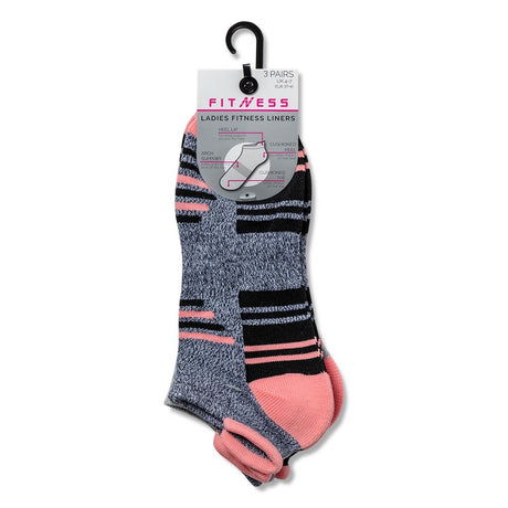 Black Stripe 3 Pack Ladies Fitness Socks 329714-BLACK STRIPE