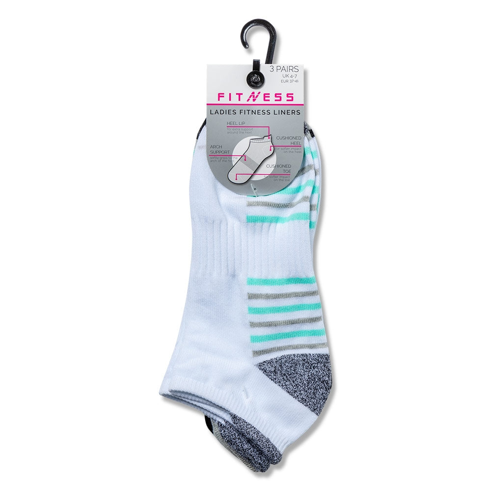 White Stripe 3 Pack Ladies Fitness Socks 329714-WHITE STRIPE