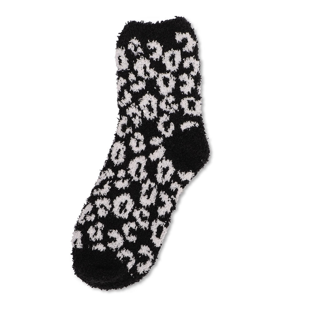 Ladies Black And White Leopard Print Snuggle Socks  332665-BLACK/WHITE 