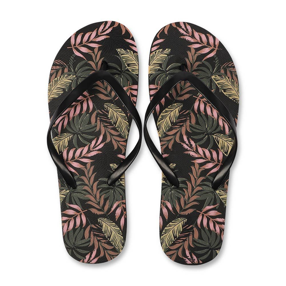 Ladies Flip Flops Black Leaf 330338-BLACK-LEAF
