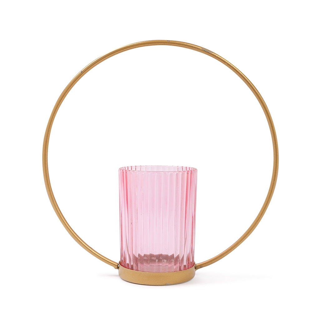 Gold Ring Tea Light Holder Pink 330499-PINK-