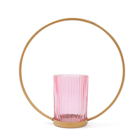 Gold Ring Tea Light Holder Pink 330499-PINK-