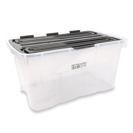 Clear Plastic Storage Box With Flip Lid 45L  289966