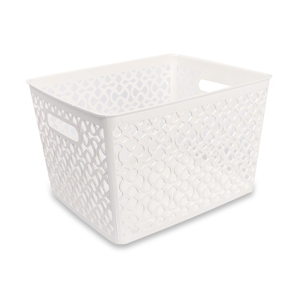 Large White Patterned Basket  294553-WHITE 