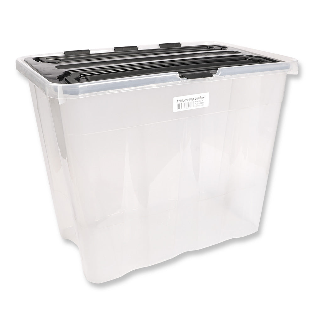 Clear Plastic Storage Box With Flip Lid 120L 316233