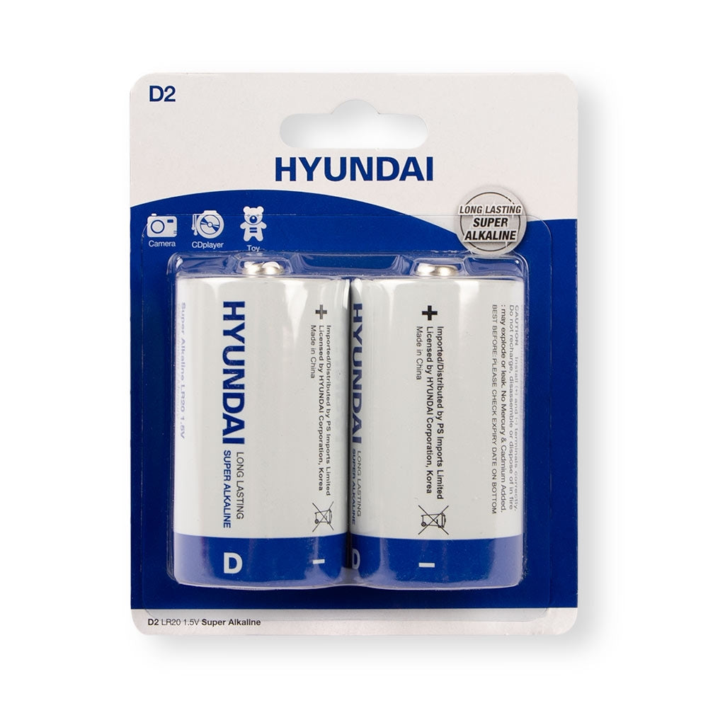 Hyundai Alkaline D Batteries 2 Pack 315676