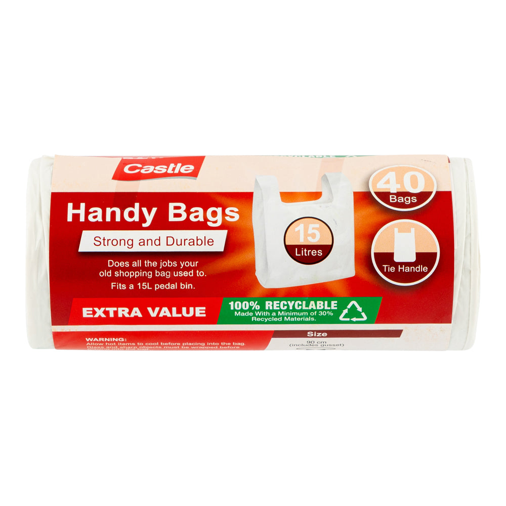 15 Litre Handy Bags With Tie Handle - 40 Pack