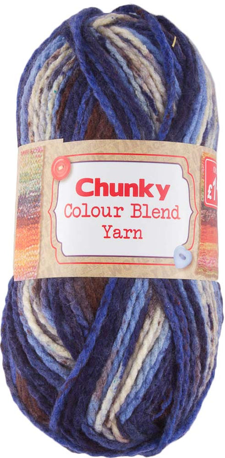 Colour Blend Chunky Yarn 1X100G - Blue And Cream Mix 272954-brwnbluecrea