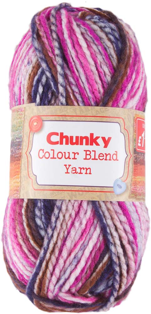 Colour Blend Chunky Yarn 1X100G - Pink And Blue Mix 272954-pinkbluebrwn