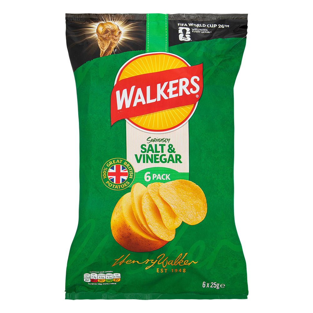 Walkers Crisps Salt & Vinegar 25g x 6 Pack