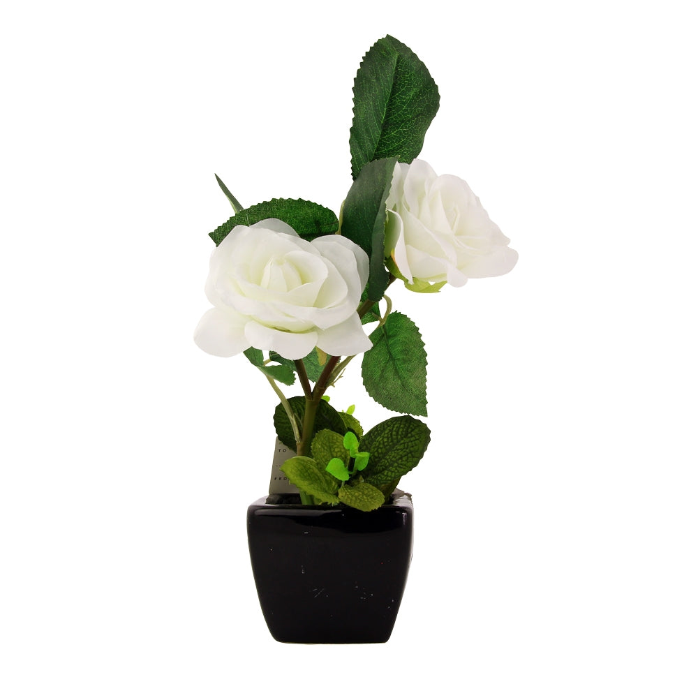 Artificial Rose In Ceramic Pot - White 316475-WHITE