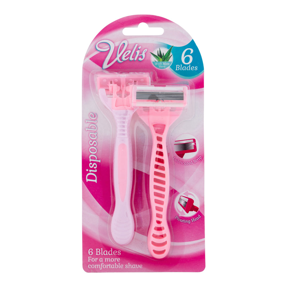 Velis Ladies 6 Blade Disposable Razors 2 Pack