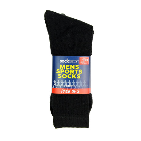 3 Pack Mens Sports Socks - Black 303478-BLACK