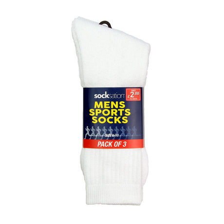 3 Pack Mens Sports Socks - White 303478-WHITE
