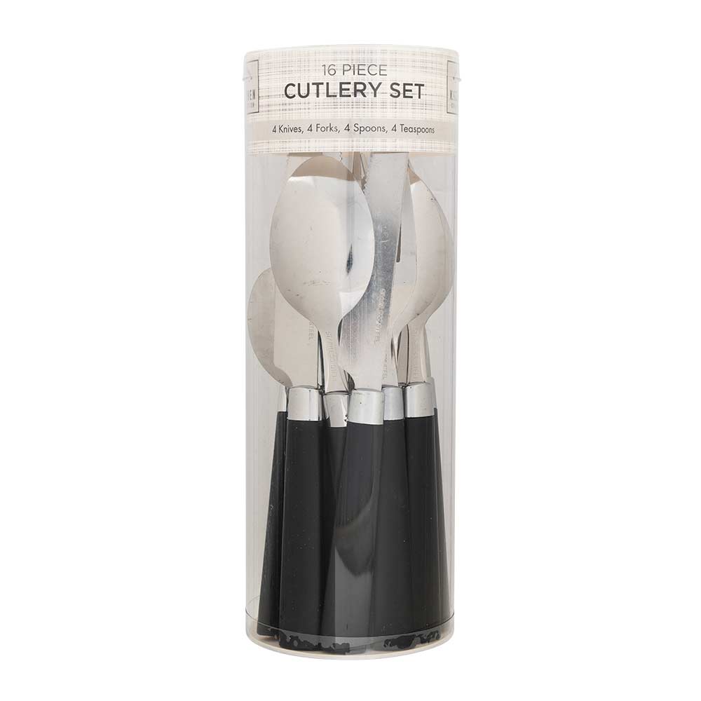 16 Piece Black Cutlery Set