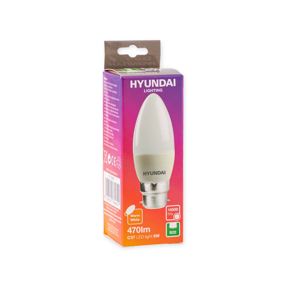 Hyundai Energy Saving Led Lightbulb Single 6W B22 C37 Warm White 327689
