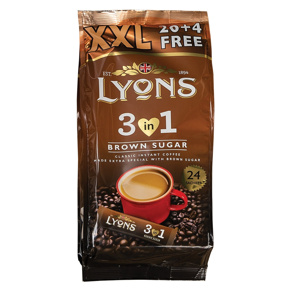 Lyons Brown Sugar 3 In 1 Instant Coffee - 24 Sachets 328102