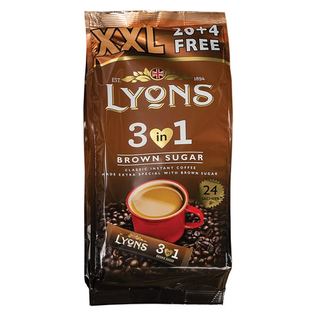 Lyons Brown Sugar 3 In 1 Instant Coffee - 24 Sachets 328102