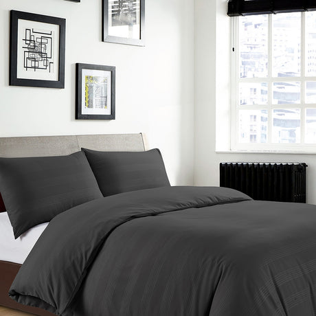 Black Satin Stripe Duvet Set Double 329360