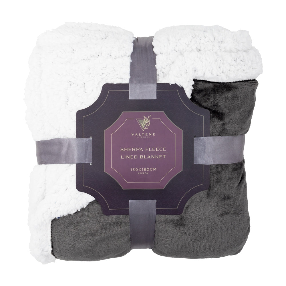 Valtene Sherpa Fleece Lined Throw - 130 X 180Cm - Charcoal 332831