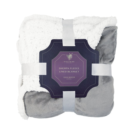 Valtene Sherpa Fleece Lined Throw - 130 X 180Cm - Silver 332833