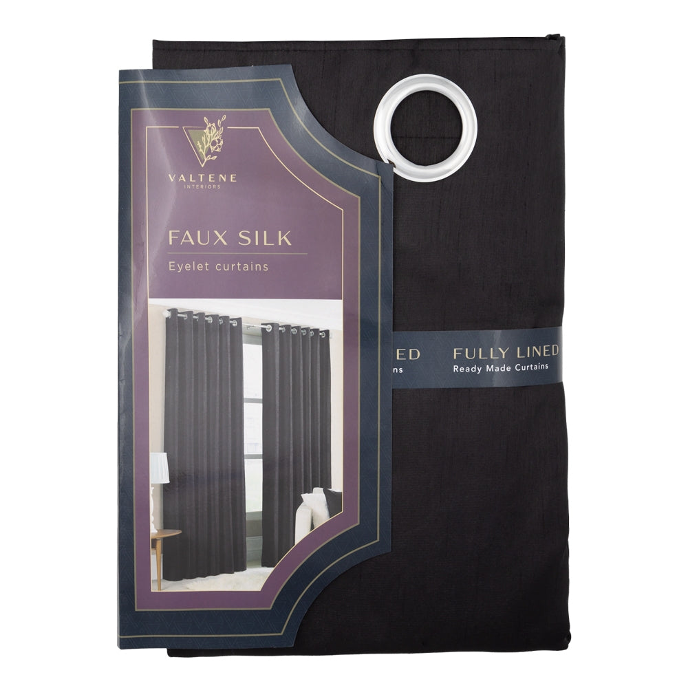 Valtene Faux Silk Curtains - 90 X 90Cm - Black 333243-BLACK
