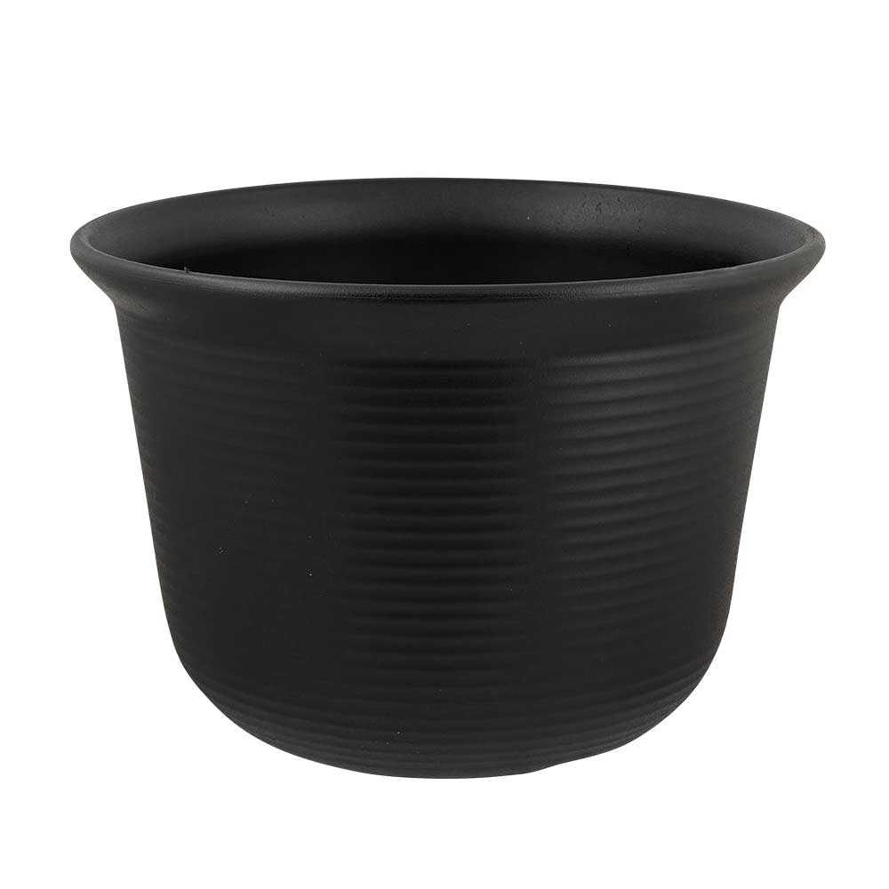 Black ribbed planter on a white background
