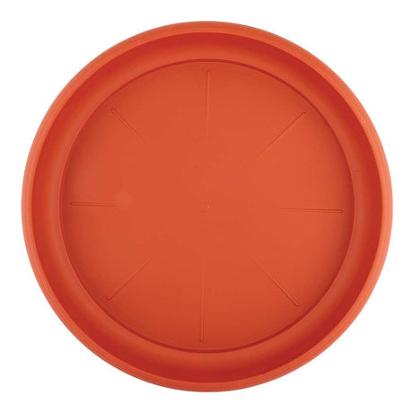 Large planter saucer in orange on a white background