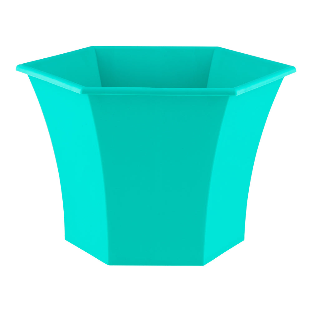 Verona hexagonal planter in green on white background