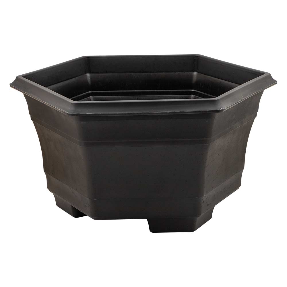 Black lakeside planter in hexagonal design on a white background