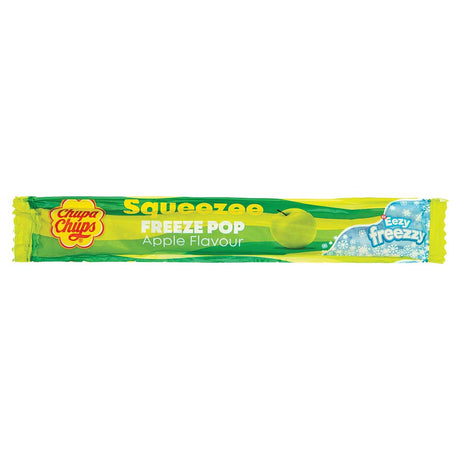 Chupa chups squeezee freeze pops apple flavour on white background
