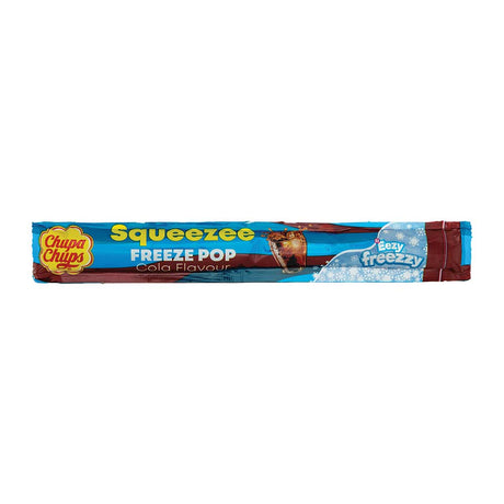 Chupa chups squeezee freeze pops cola flavour on white background