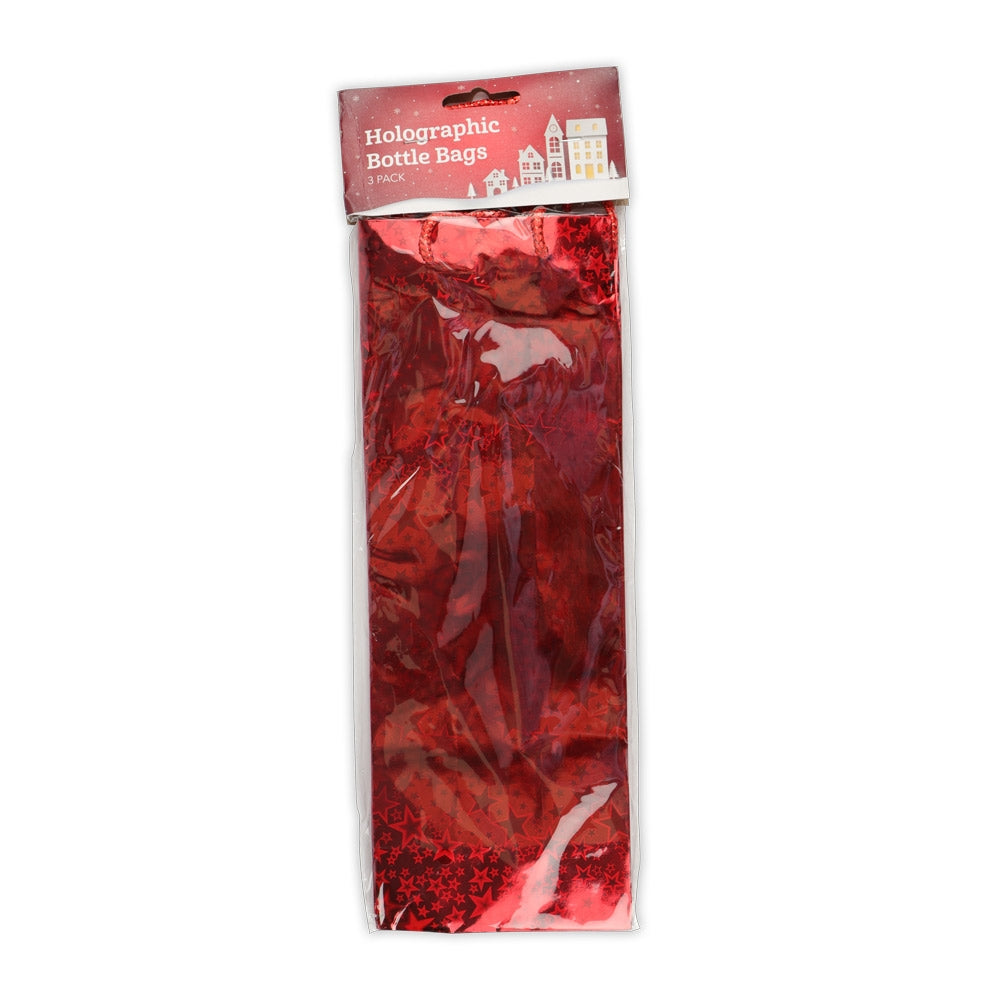 3 Pack Red Holographic Bottle Bags 339049-RED