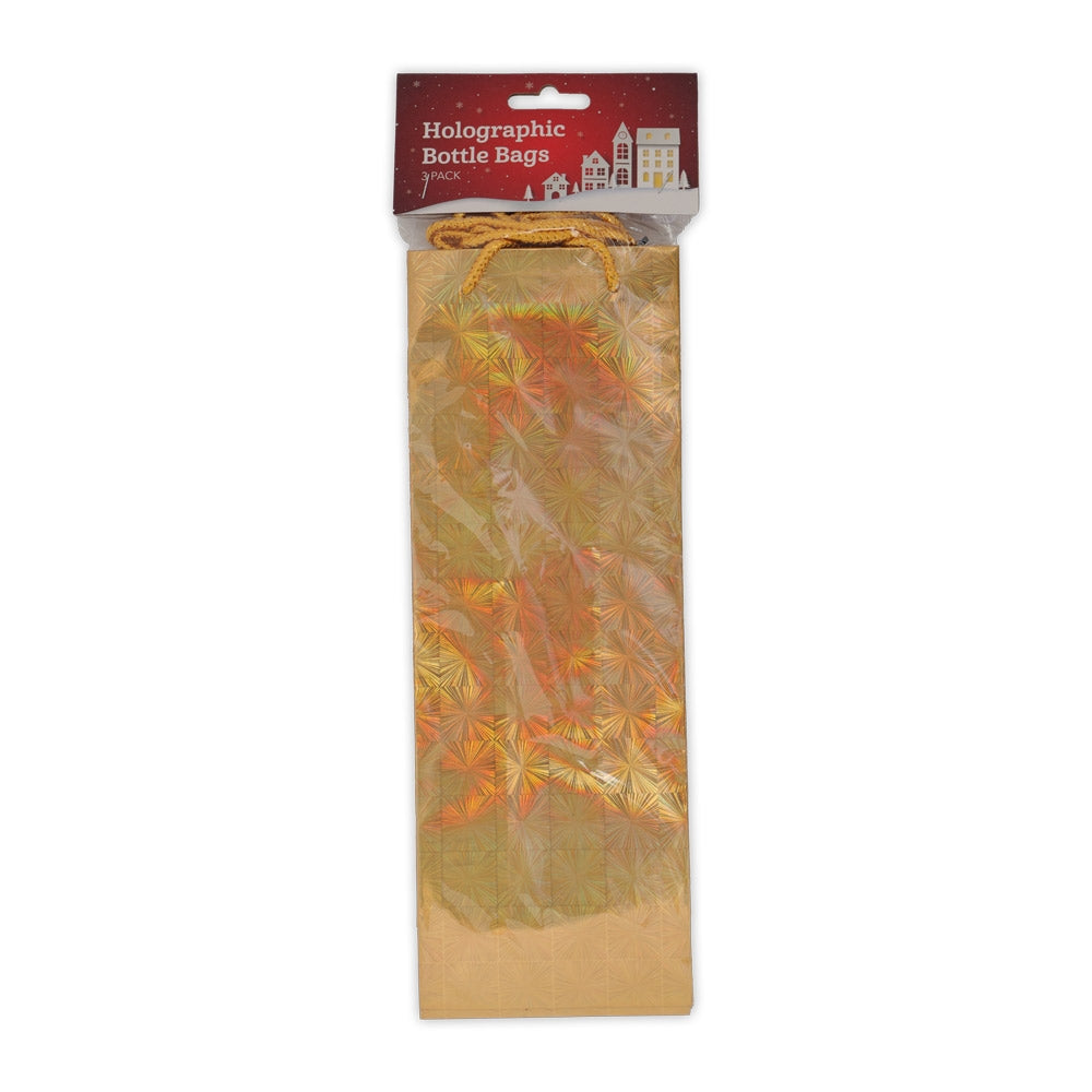3 Pack Gold Holographic Bottle Bags 339049-GOLD