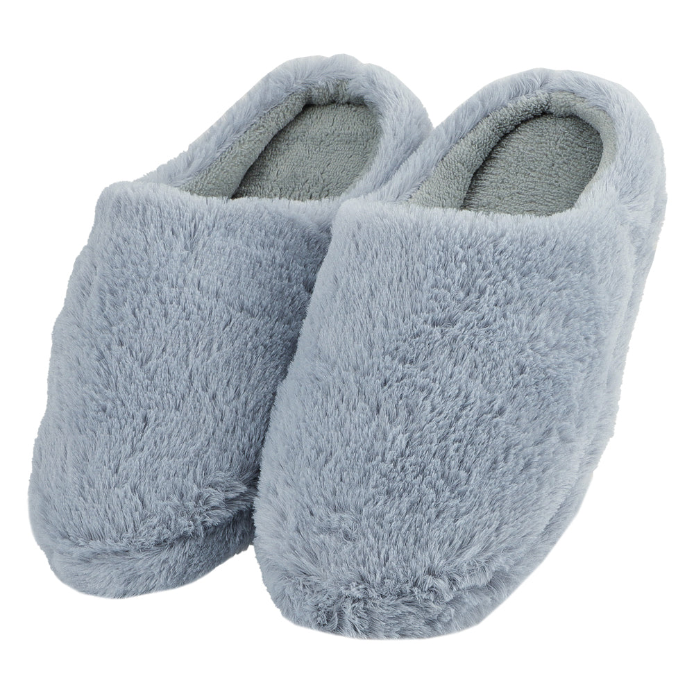 Ladies Grey Luxury Memory Foam Slippers Size 3-5