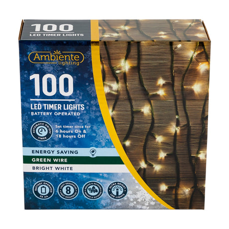 100 Green Wire Battery Operated Led Lights - Bright White  339138-BRIGHT WHITE 