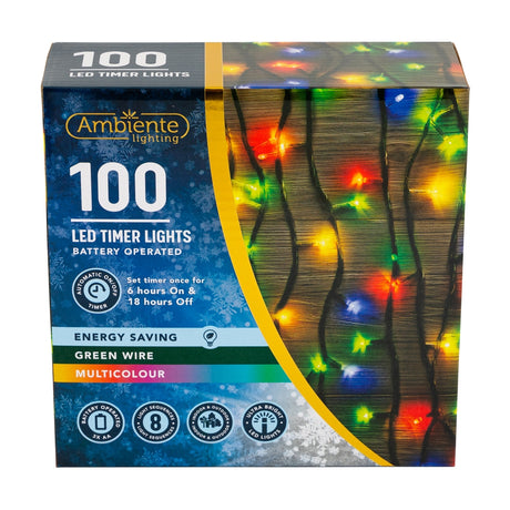 100 Green Wire Battery Operated Led Lights - Multi 339138