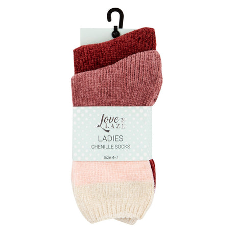 2 Pack Ladies Chenille Socks - Red / Pink 339686