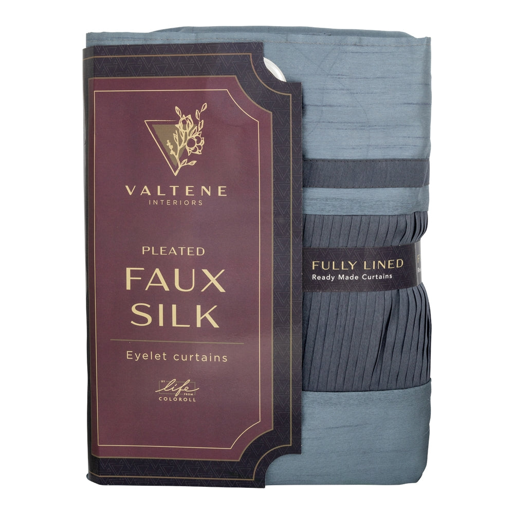 Valtene Pleated Faux Silk Curtains - 66 X 90Cm - Blue 340157