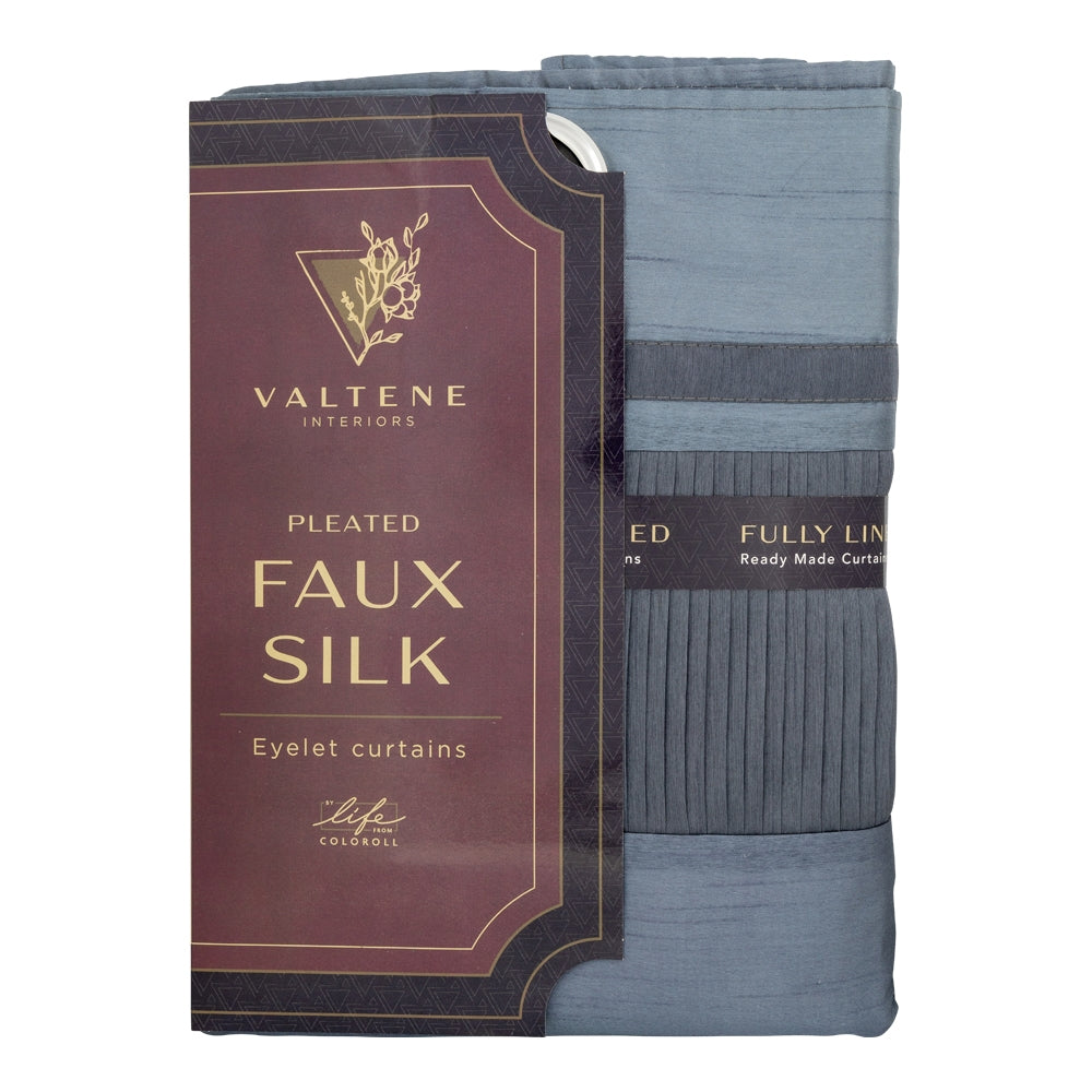 Valtene Pleated Faux Silk Curtains - 66 X 72Cm - Blue 340158
