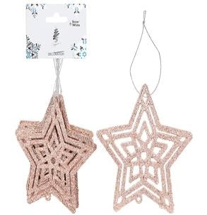Rose Gold Hanging Glitter Star - Set Of 6 340508