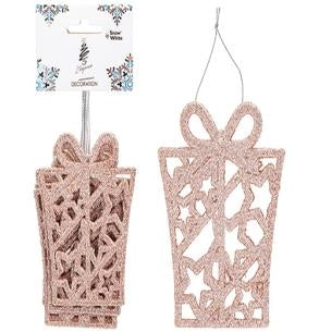 Rose Gold Hanging Glitter Presents - Set Of 6 340511