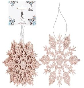 Rose Gold Hanging Glitter Snowflake - Set Of 6 340512