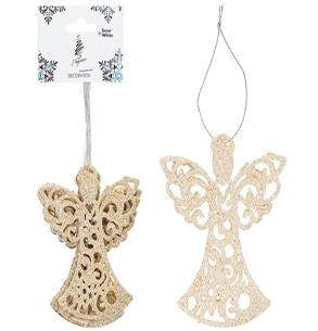 Champagne Gold Hanging Glitter Angel - Set Of 6 340520