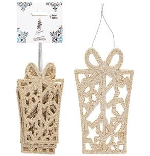 Champagne Gold Hanging Glitter Presents - Set Of 6 340522