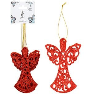Red Hanging Glitter Angel - Set Of 6 340527